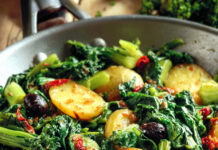 Padellata di cime di rapa con patate e olive