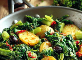 Padellata di cime di rapa con patate e olive
