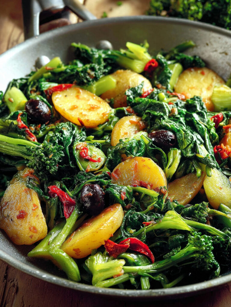 Padellata di cime di rapa con patate e olive