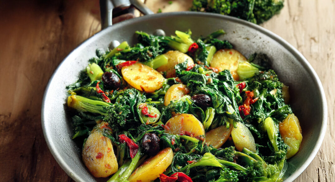 Padellata di cime di rapa con patate e olive