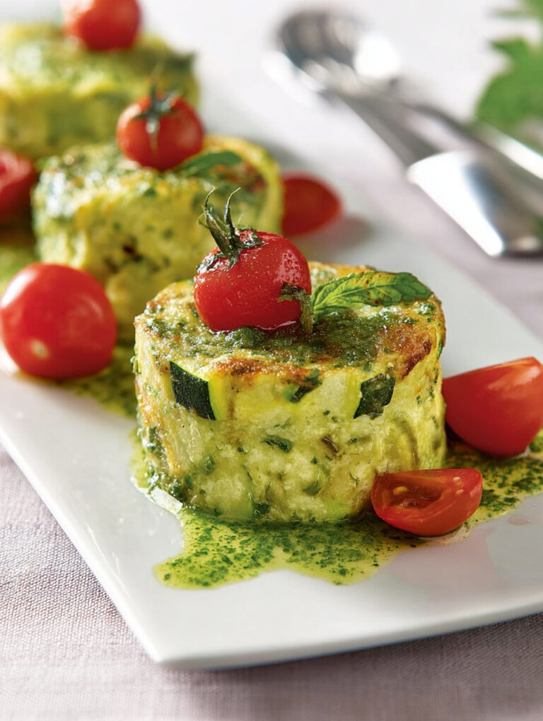 Piccoli sformati di fave e zucchine con salsa alla menta