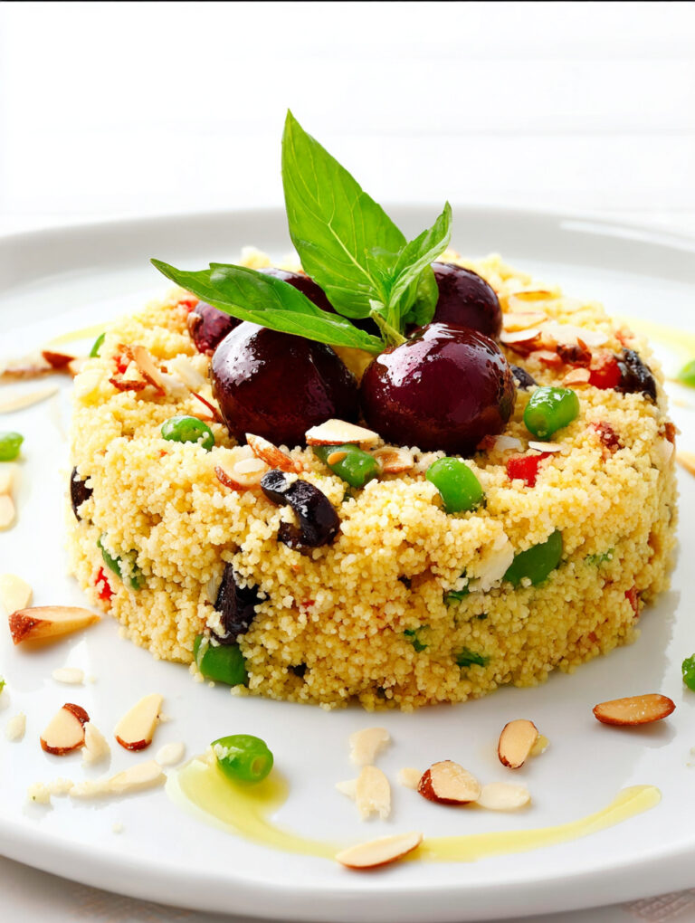 tortino-couscous-ciliegie-fagiolini Tortino di cuscus con fagiolini e ciliegie al basilico