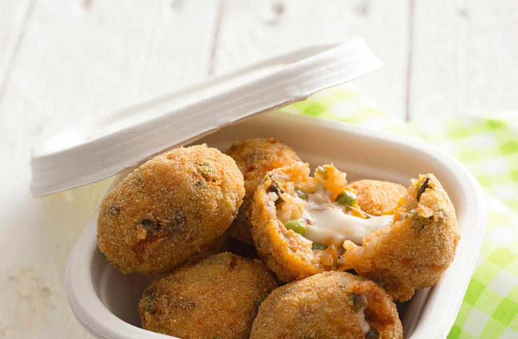 Supplì ai piselli con ragù di funghi