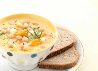 Zuppa densa di porri e ceci al rosmarino