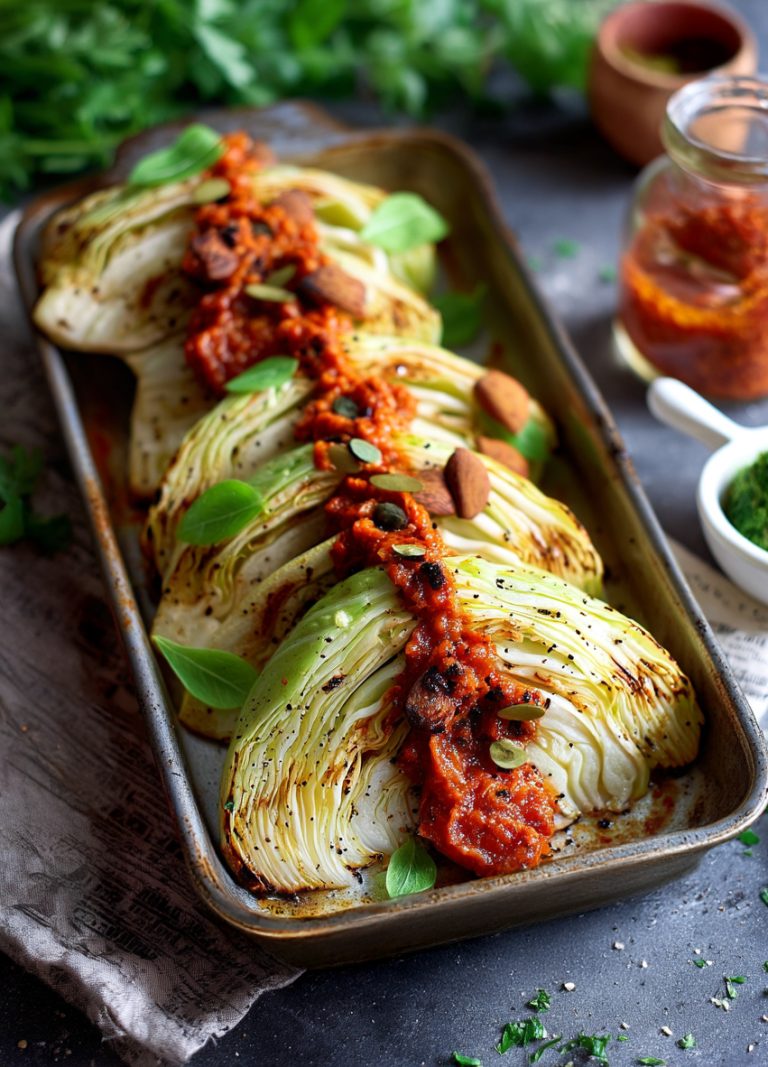 Fette di cappuccio grigliate con salsa di pomodori secchi