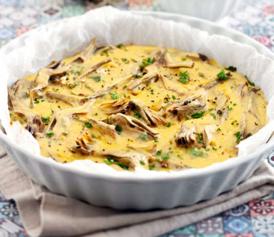 Clafoutis di carciofi con insalata di tarassaco
