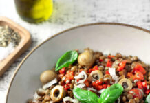 Lenticchie in insalata con pomodorini e olive