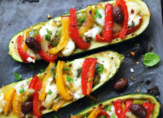 Zucchine veloci con peperoni e mozzarella