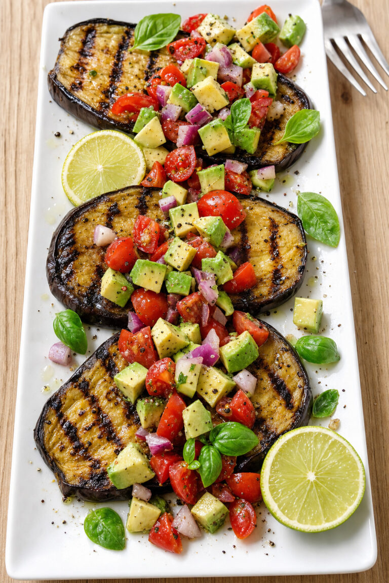 Bistecche di melanzana con avocado e pomodori