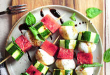 Spiedini di anguria, cetriolo e mozzarella