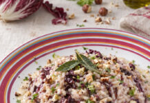 Risotto al radicchio con fagioli e nocciole