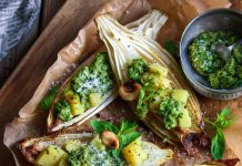 Indivia al forno ripiena di patate al pesto