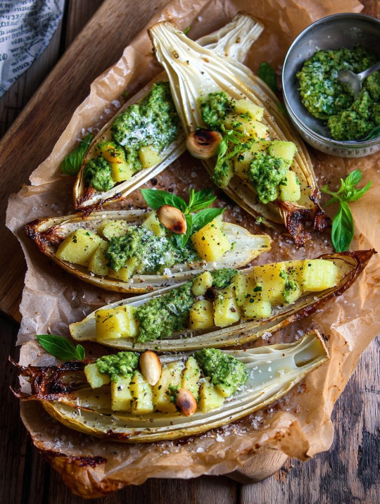 Indivia al forno ripiena di patate al pesto