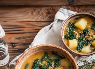 Zuppa di lenticchie, patate e cavolo nero
