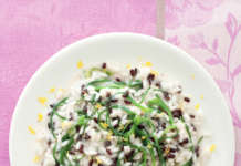 Risotto colorato al limone con barba di frate