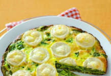 Frittata al forno con taccole e formaggio di capra