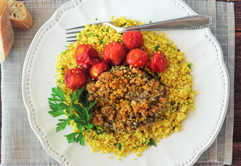 Cous cous alla curcuma con funghi gratinati