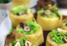 Cestini di polenta con fonduta e verza