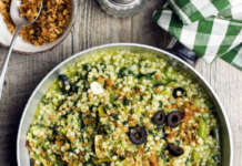 Sorgotto alle cime di rapa con olive e pane croccante