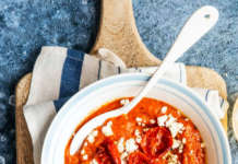 Zuppa fredda di pomodorini arrosto e feta