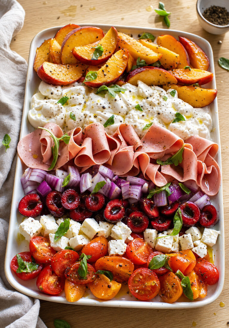 antipasto-pesche-burrata-pomodorini Antipasto di pesche, burrata, ciliegie e pomodorini