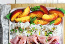 Antipasto di pesche, burrata e ciliegie