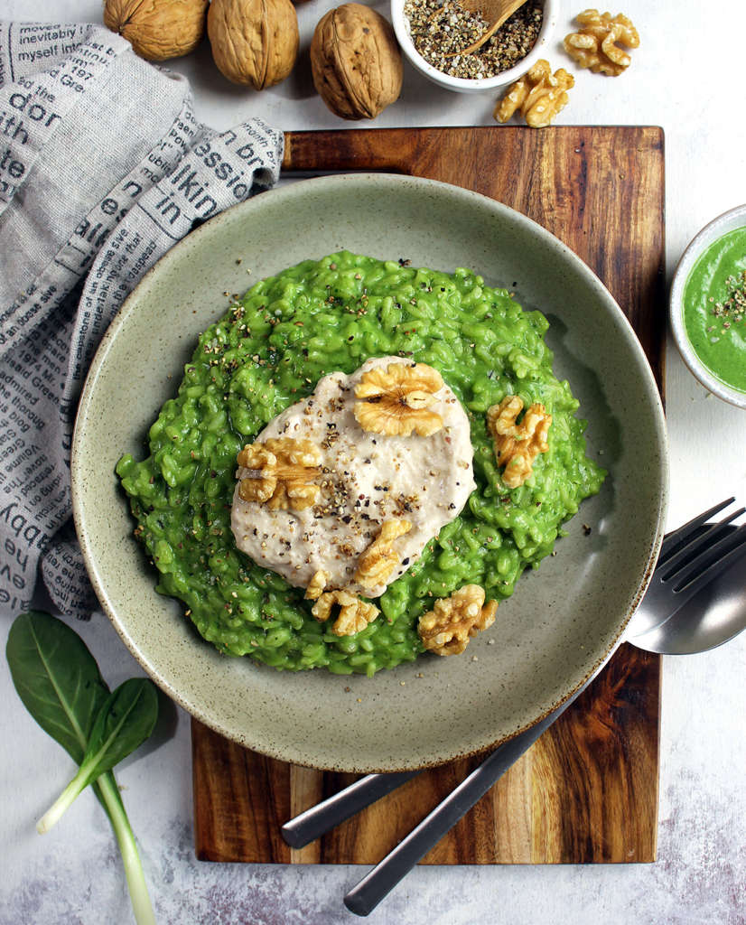 Risotto spinaci con salsa di noci
