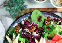 Insalata di spinacino, pompelmo, melagrana, noci