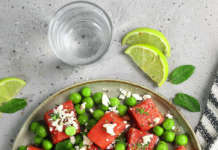 Insalata di anguria, piselli e ricotta salata