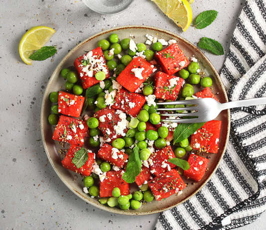 Insalata di anguria, piselli e ricotta salata