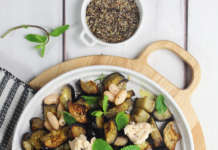 Melanzane con fagioli cannellini e hummus