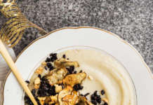 Vellutata di topinambur con riso venere e noci