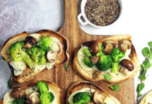 Bruschette con scamorza, broccoli e champignon