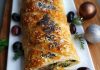 Strudel di verza, scarola, crescenza e olive