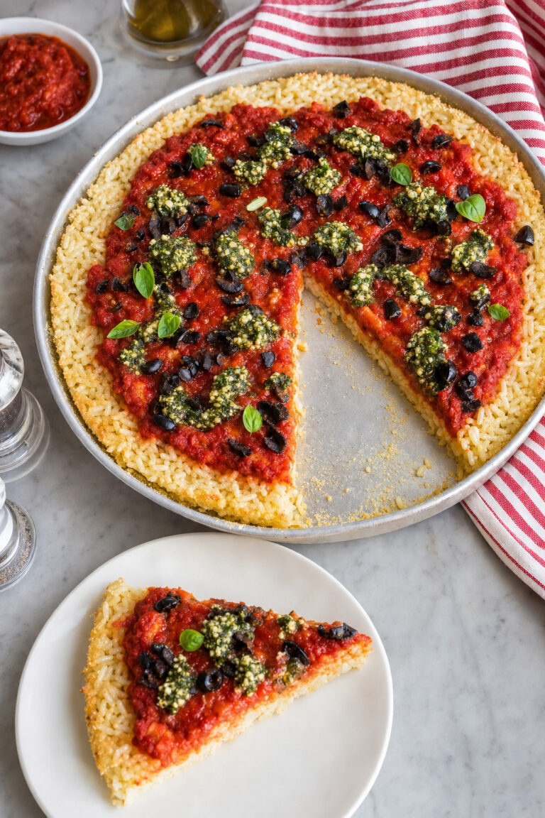 riso-pizza-pomodoro Riso pizza al pomodoro con pesto di anacardi e olive