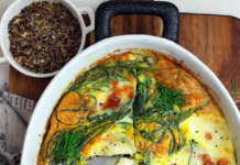 Frittata di uova, mozzarella e agretti al forno