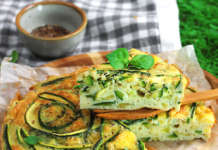 Frittata al basilico con spaghetti di zucchine