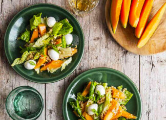 Insalata estiva all'avena con lattuga romana, melone e mozzarelline