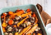 Spezzatino colorato di lenticchie, patate dolci e topinambur