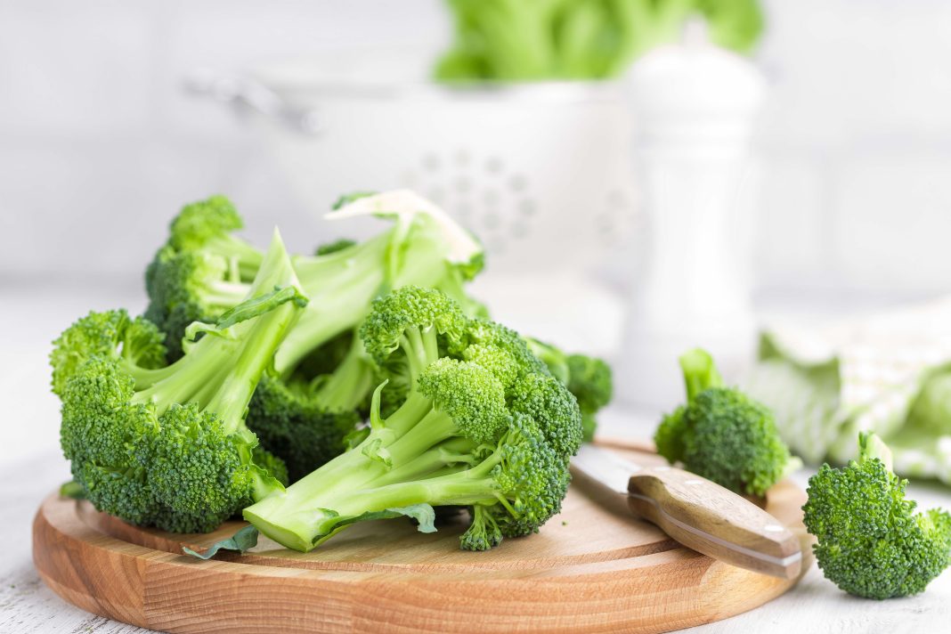 Fresh broccoli on white background closeup