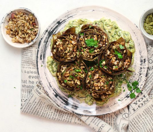 Carciofi ripieni con pesto ai semi di zucca