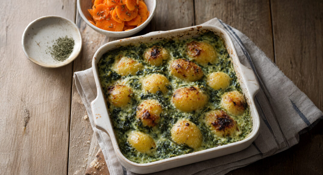 Gratin di patate novelle con crema di spinaci