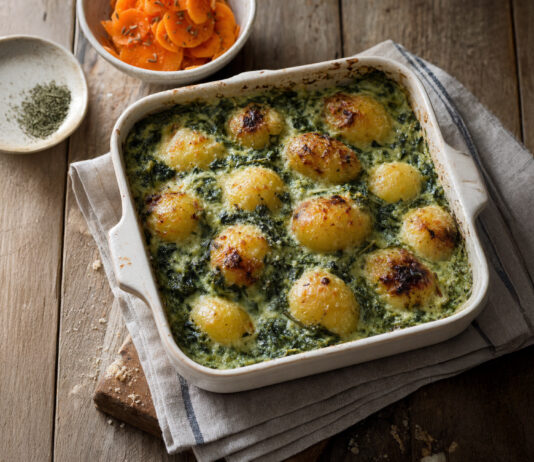 Gratin di patate novelle con crema di spinaci