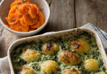 Gratin di patate novelle con crema di spinaci