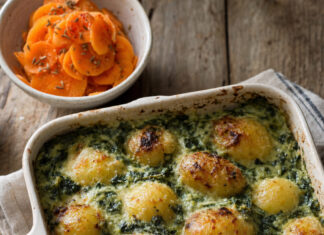 Gratin di patate novelle con crema di spinaci Gratin di patate novelle con crema di spinaci
