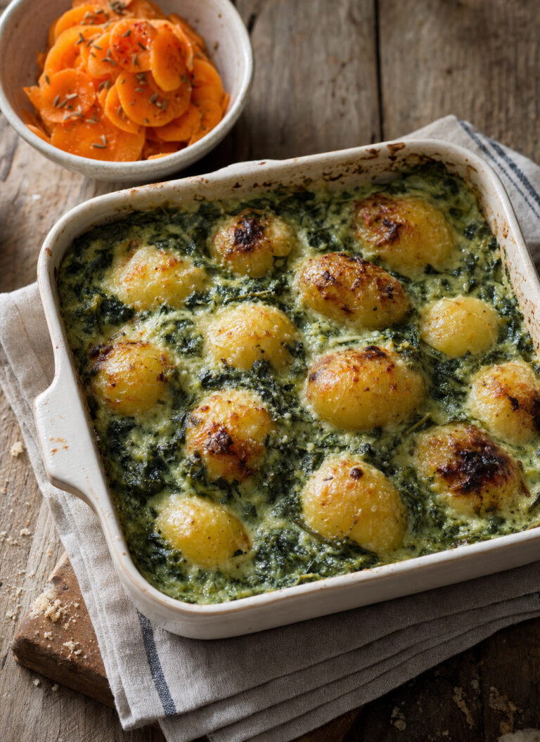 Gratin di patate novelle con crema di spinaci