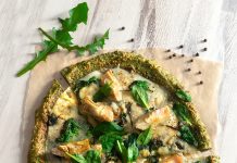 Pizza verde di mandorle e scamorza al tarassaco