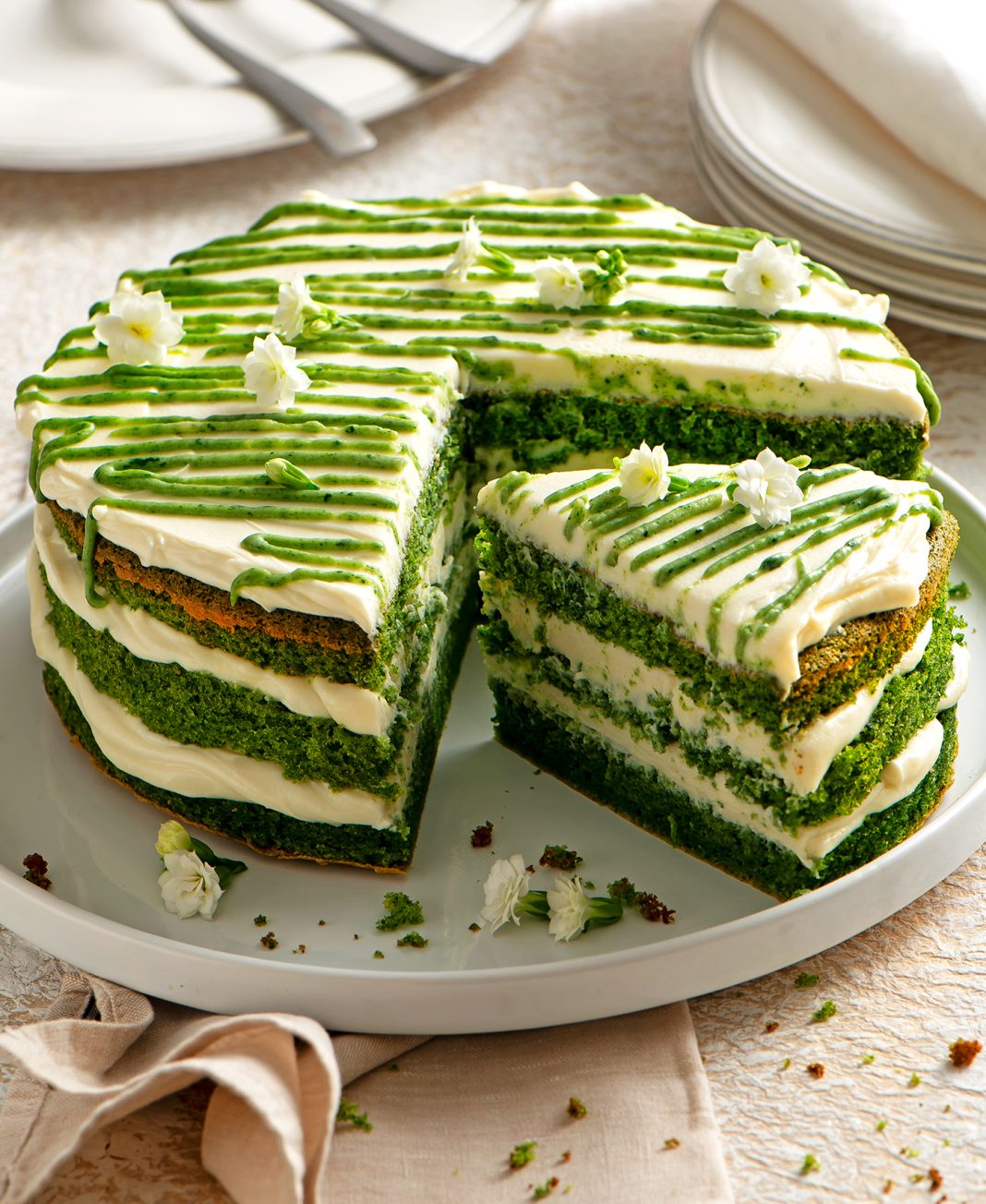 Green cake agli spinaci con ricotta e cioccolato bianco