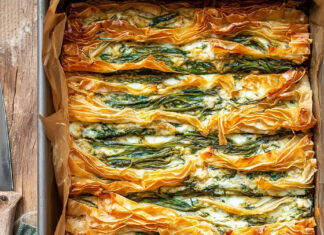 Torta salata croccante con agretti e brie