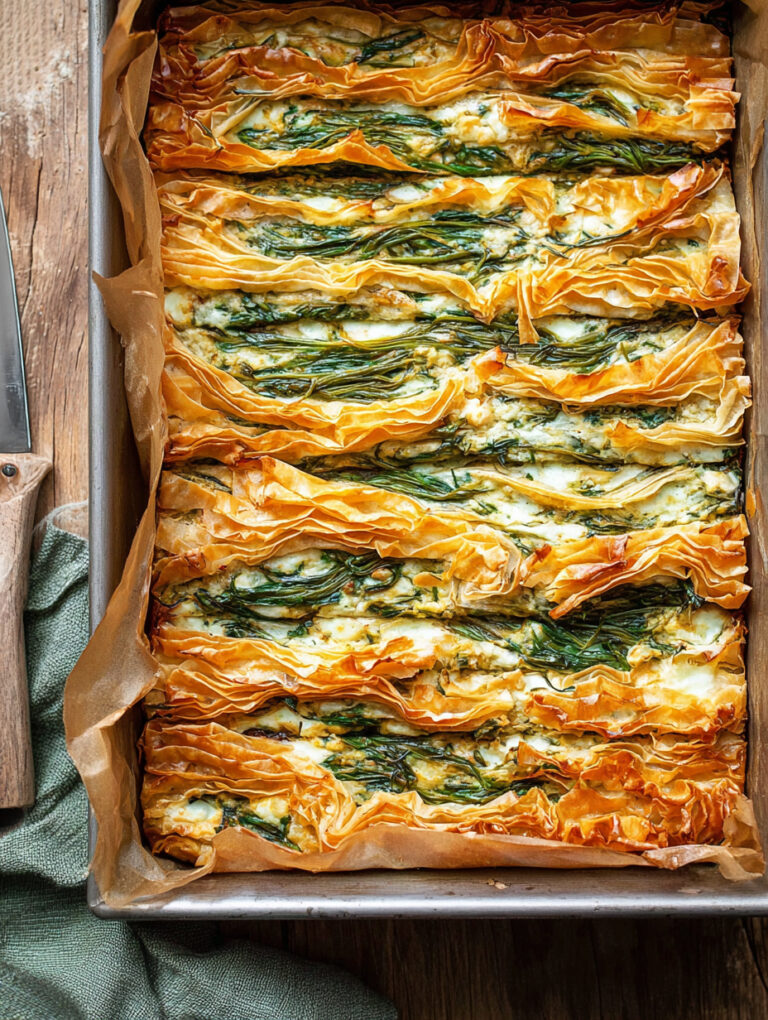 Torta salata croccante con agretti e brie